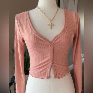 Peach Long Sleeve Ribbed Crop Top